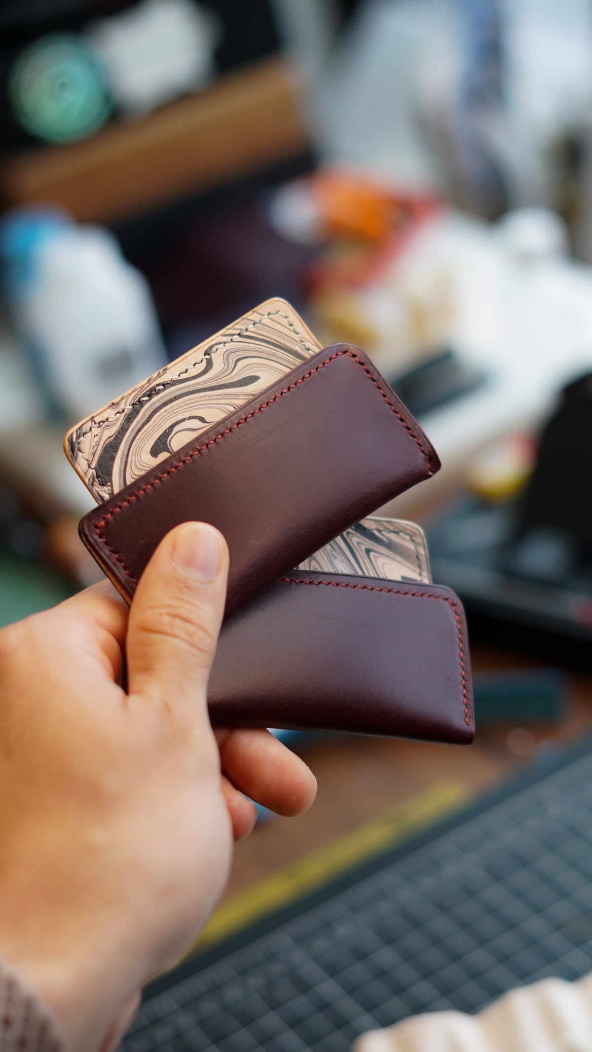 Mini Lux Marbled leather card holder
